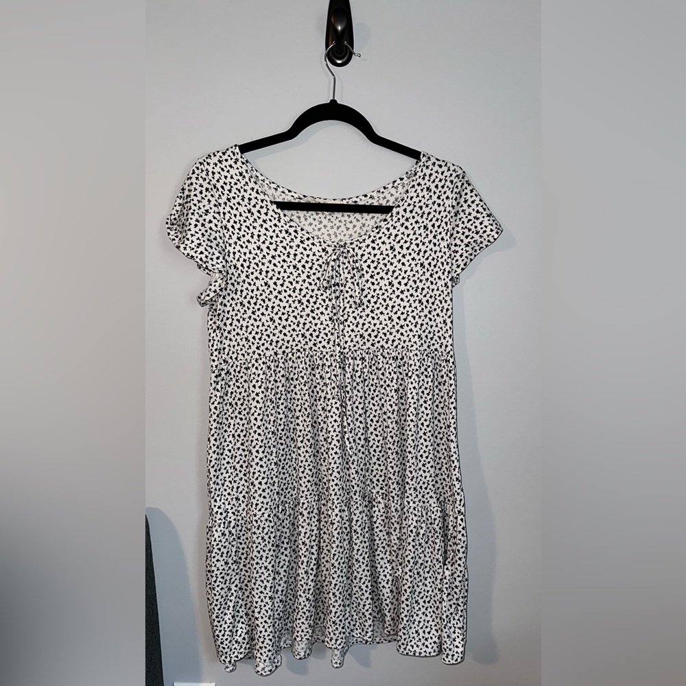 White dress with black flower pattern